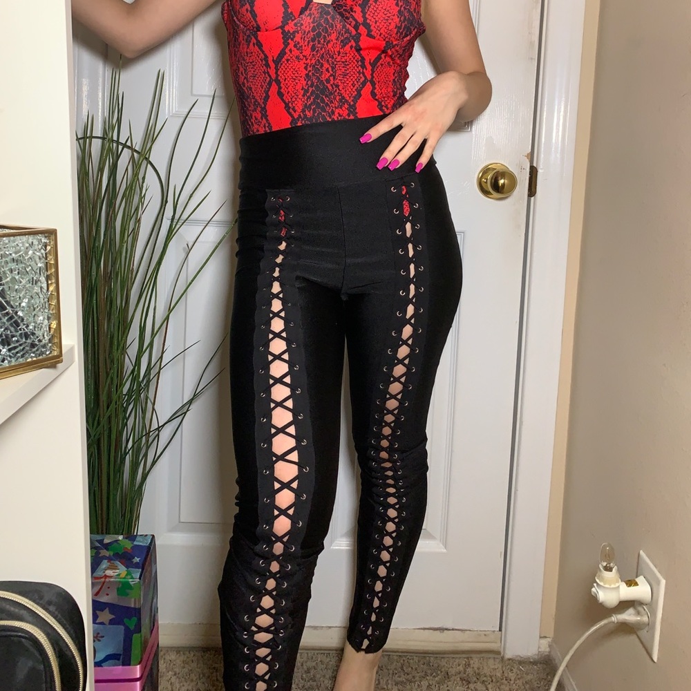 High Waisted Criss Cross Leggings (Faux Leather)